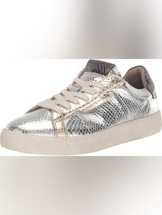 All Saints Shoes - All Saints Metallic Silver and Gold Snake-Embossed Lace-Up Sneakers